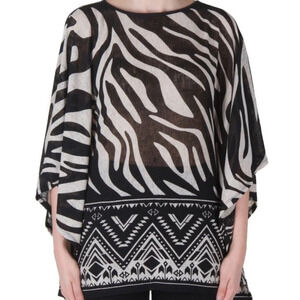 Joseph Ribkoff Black Tan Mobwife Animal Print Bohemian Designer Tunic Top Sz. 10